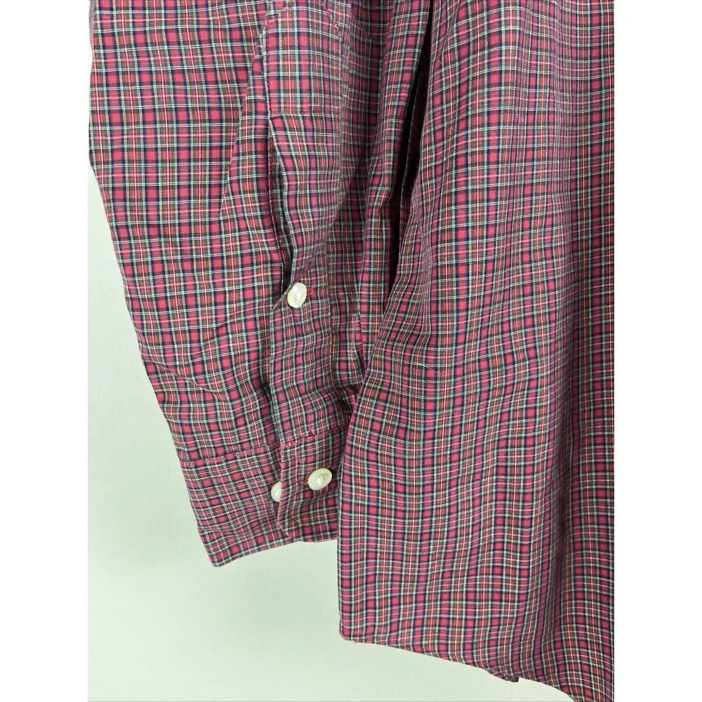 Ralph‎ Lauren Men's 15.5 32/33 Yaramouth Cotton Red Plaid Button Down *Flaw